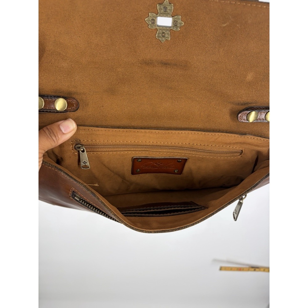 Patricia Nash Caprina Crossbody Clutch Bag Cognac Distressed Leather Boho - Picture 6 of 13